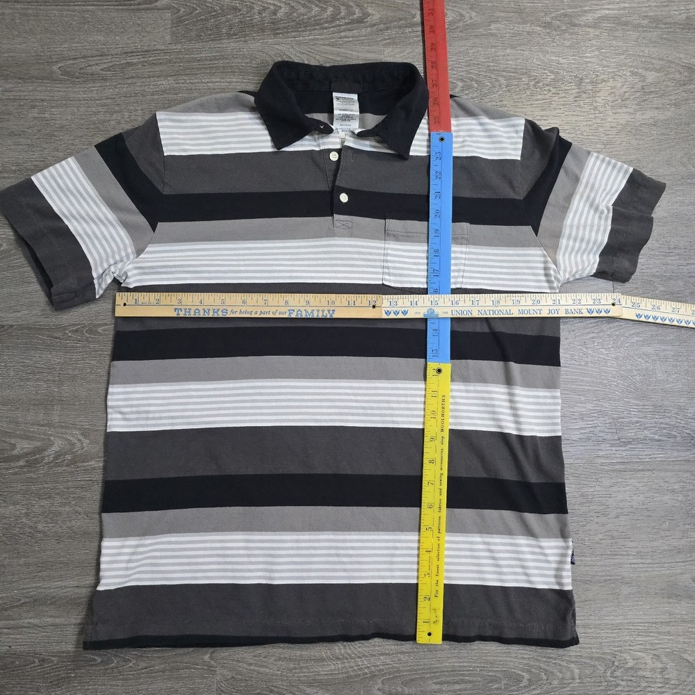 Patagonia Organic Cotton Polo Shirt‎ Black White Stripe Mens Large